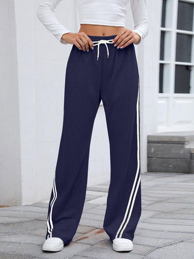 Elasticated Waist High Waisted Drawstring Split-Joint Pants Trousers