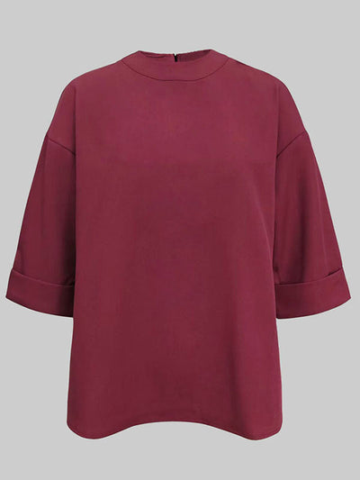 Long Sleeves Loose Solid Color Round-Neck Hoodies&Sweatshirt Tops