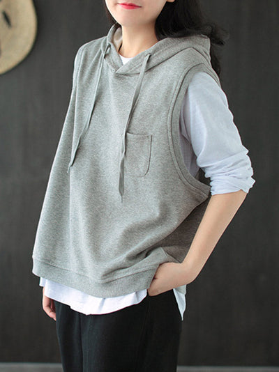 Artistic Retro Solid Hooded Vest