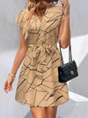 A-Line Loose Printed Tied Waist V-Neck Mini Dresses