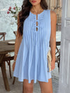 A-Line Loose Pleated Solid Color Tied Round-Neck Mini Dresses Vest Top