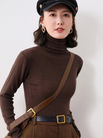 Simple Skinny Long Sleeves Solid Color High-Neck Sweater Tops Pullovers