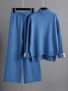 Urban Long Sleeves Solid Color Half Turtleneck Sweater Tops & Wide Leg Pants Two Pieces Set