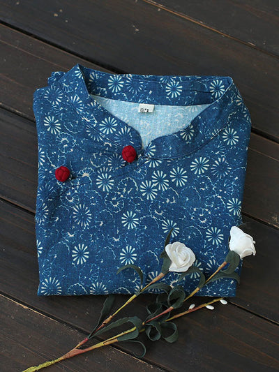 Original Solid Floral Stand Collar Midi Dress