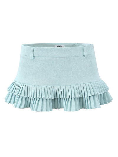 Loose No Belt Pleated Solid Color Skirts Bottoms