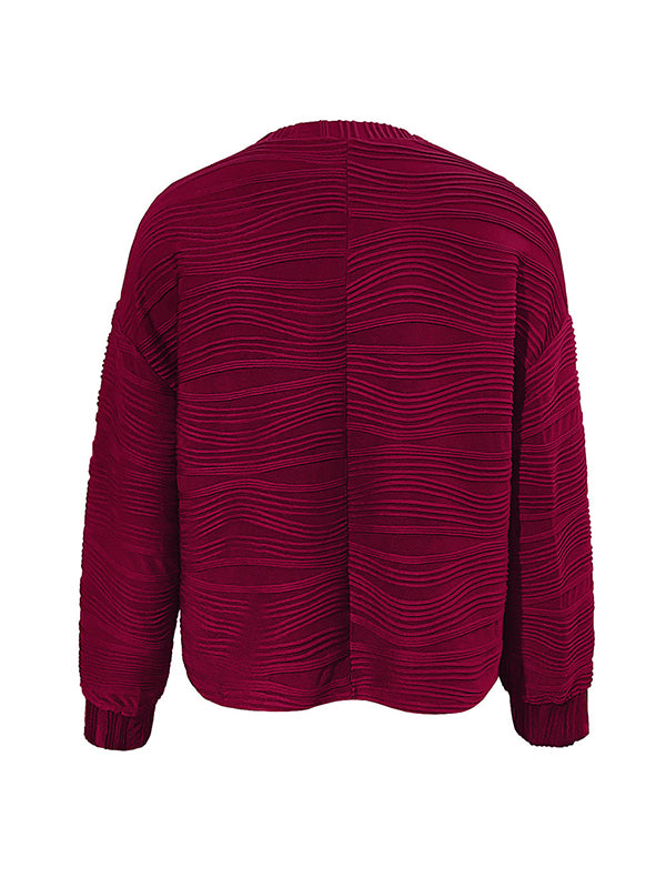 Long Sleeves Loose Solid Color Round-Neck T-Shirts