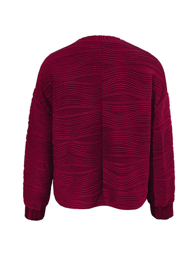 Long Sleeves Loose Solid Color Round-Neck T-Shirts
