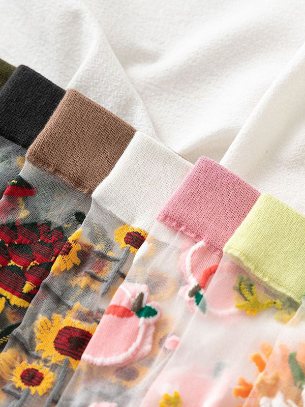 Breathable Letter Print See-Through Split-Joint Striped Sweat-Absorbing Socks Accessories