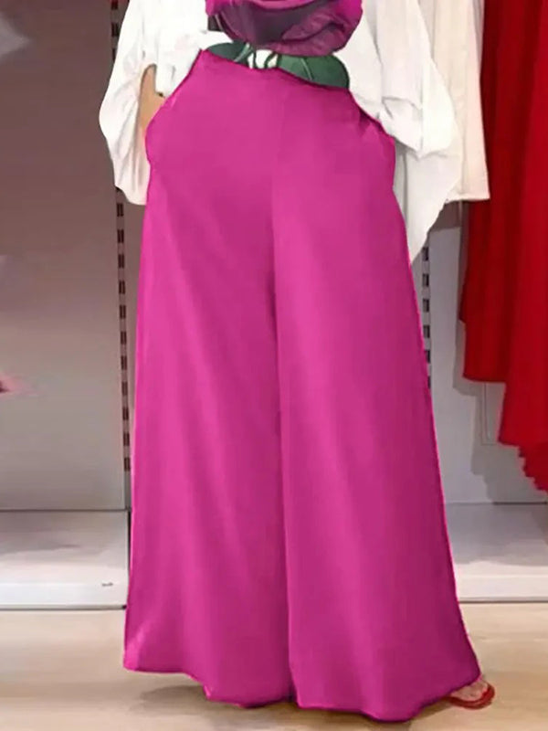 High Waisted Loose Pockets Solid Color Pants Trousers