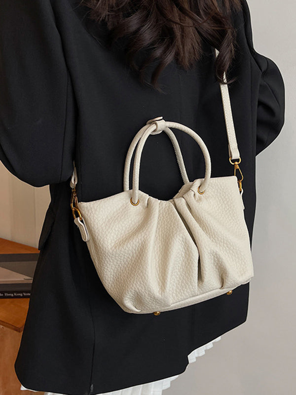 Pleated Solid Color Zipper Crossbody Bags Handbags