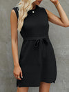 A-Line Loose Solid Color Split-Side Tied Waist Round-Neck Mini Dresses Sweater Dresses