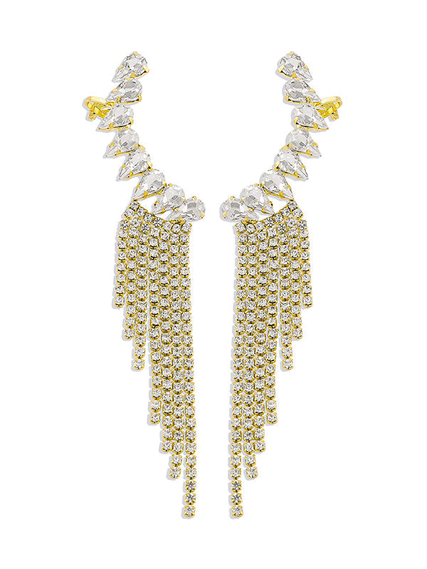 Geometric Rhine Stones Tasseled Drop Earrings