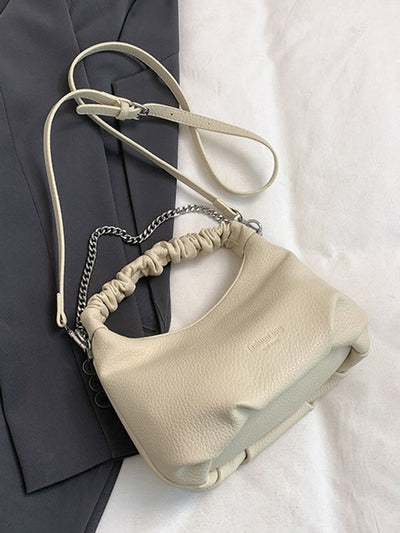 Chains Pleated Solid Color Zipper Crossbody Bags Handbags