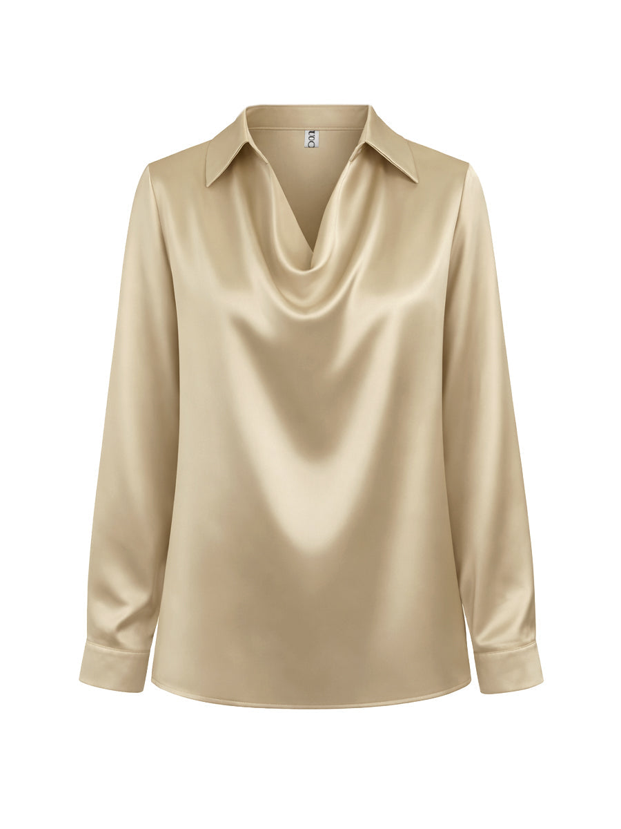 Long Sleeves Loose Solid Color Heaps Collar Blouses&Shirts Tops