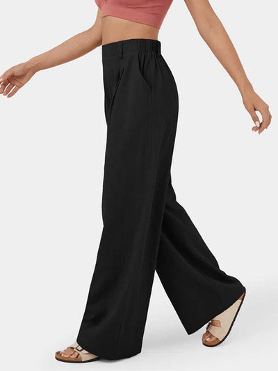 Loose Wide Leg Pleated Solid Color Split-Joint Pants Trousers