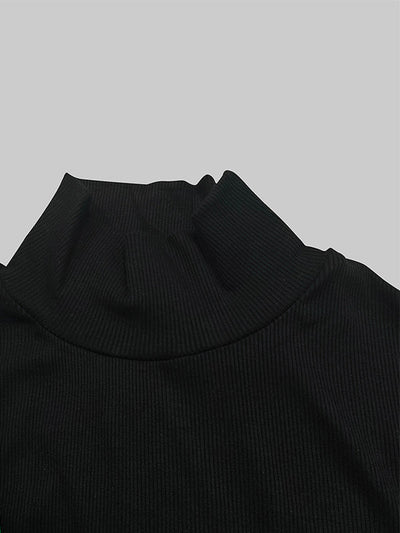 Skinny Solid Color Split-Joint High Neck T-shirts