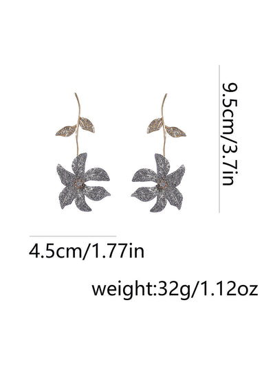 Flower Shape Rhine Stones Shiny Earrings Accessories
