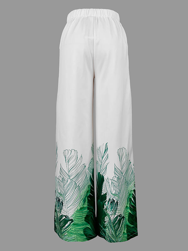 High Waisted Loose Pockets Printed Pants Trousers