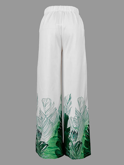 High Waisted Loose Pockets Printed Pants Trousers