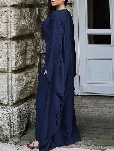 Batwing Sleeves Long Sleeves Solid Color Round-Neck Maxi Dresses