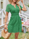 A-Line Loose Elasticity Hollow Pleated Solid Color Split-Joint V-Neck Mini Dresses