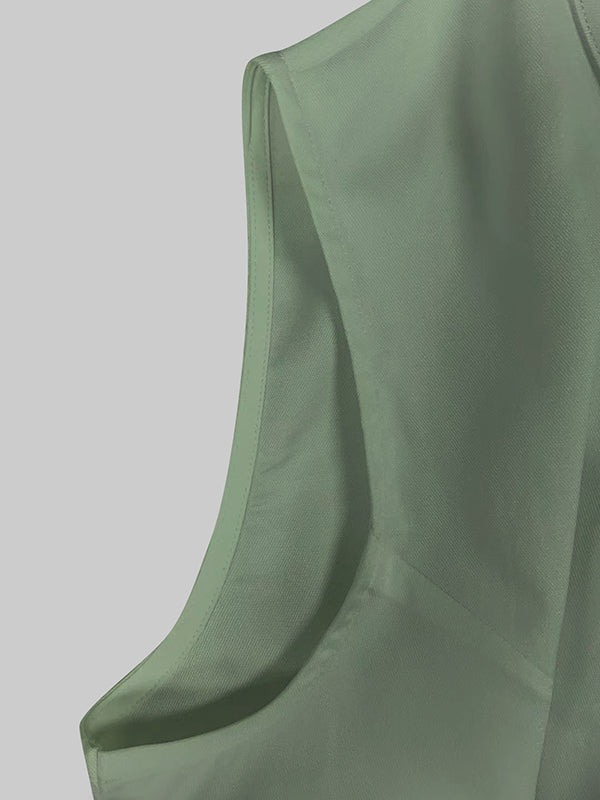 High Waisted Loose Pockets Solid Color Zipper V-Neck Jumpsuits