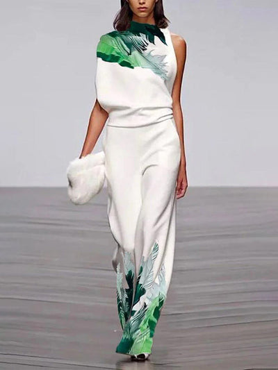 High Waisted Loose Pockets Printed Pants Trousers