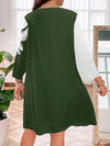 A-Line Long Sleeves Flower Print Split-Joint Round-Neck Midi Dresses