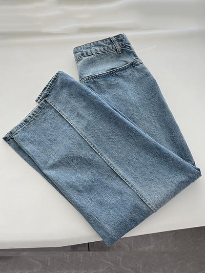 False Two Wide Leg Pockets Reversible Jean Pants Bottoms
