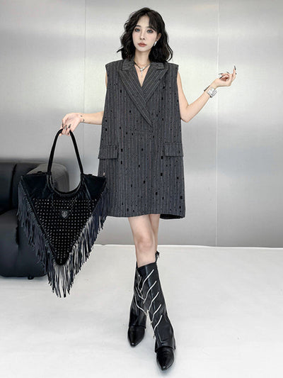 Loose Sleeveless Striped Lapel Vest Top