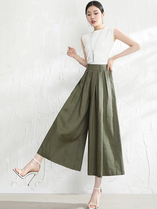 5 Colors Loose Solid Color Ramie Cotton Wide Leg Pants