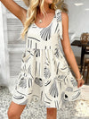 A-Line Loose Contrast Color Pleated Pockets Printed Tied Spaghetti-Neck Mini Dresses