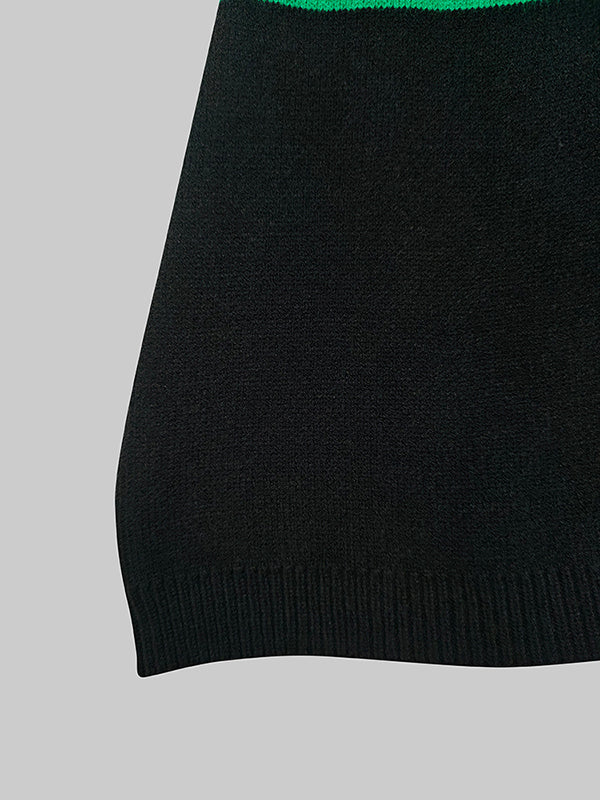 Flared Sleeves High-Low Contrast Color Split-Joint High Neck Pullovers Sweater Tops