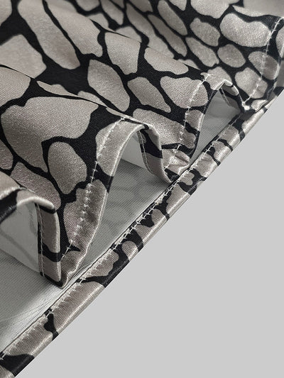 Long Sleeves Loose Buttoned Contrast Color Snakeskin Printed Lapel Blouses&Shirts Tops