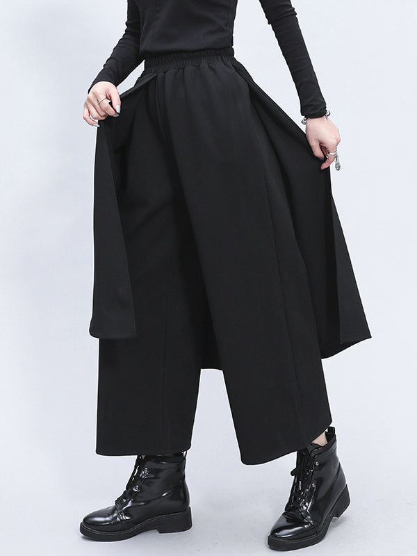 Irregularity Elastic Waist Wide Leg Solid Color Pants