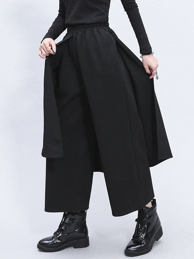 Irregularity Elastic Waist Wide Leg Solid Color Pants