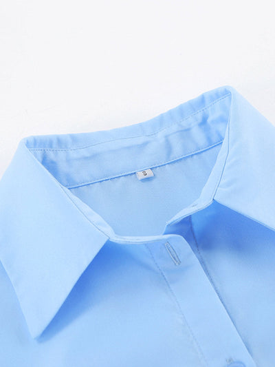 Long Sleeves Loose Buttoned Solid Color Split-Joint Twist Lapel Mini Dresses Shirt Dress