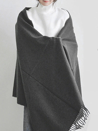 Keep Warm Solid Color Tasseled Shawl&Scarf