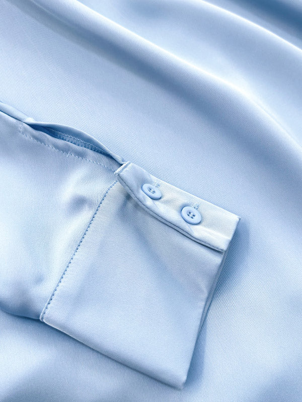 Loose Solid Color Split-Joint Boat Neck Long Sleeves Blouse & Shirt + Skirt Two Pieces Set