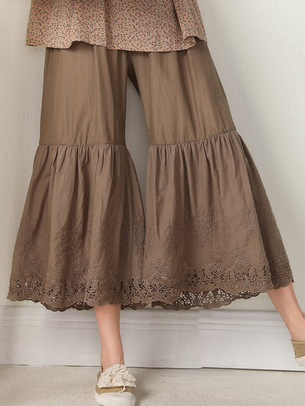 Vintage Loose Embroidered High Waisted Wide Leg Flared Pants