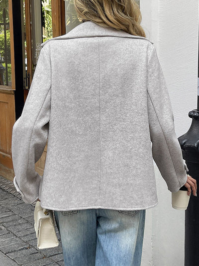 Long Sleeves Loose Buttoned Double-Breasted Solid Color Lapel Blazer Outerwear