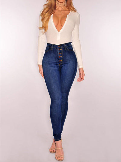 Skinny Leg High-Waisted Split-Joint Jean Pants Bottoms