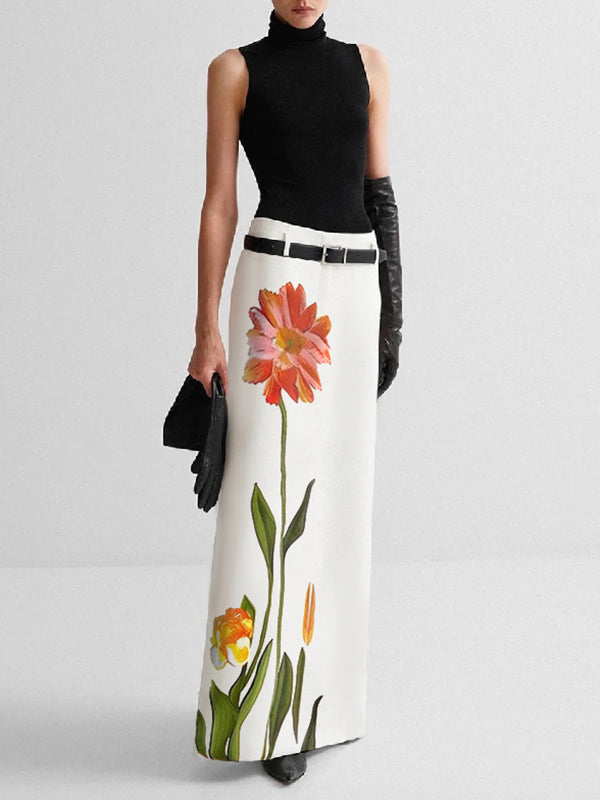 H-Line Flower Print Skirts Bottoms