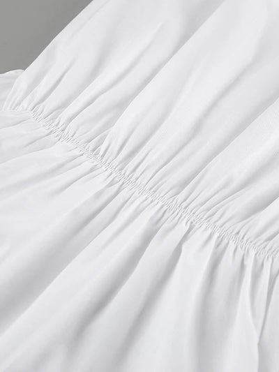 High Waisted Long Sleeves Buttoned Pleated Solid Color Lapel Mini Dresses Shirt Dress