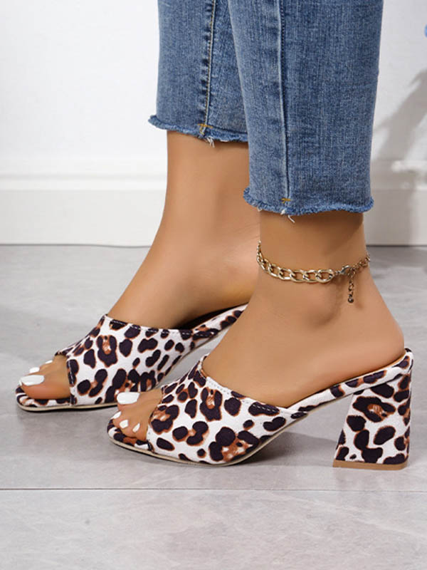 Leopard Open Toe Pumps Sandals Slippers
