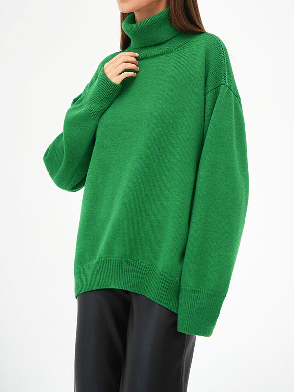 Long Sleeves Loose Solid Color High Neck Knitwear Pullovers Sweater Sweater Tops