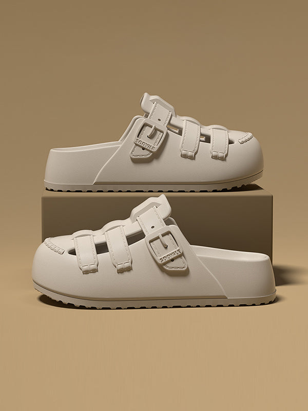 Hollow Round-Toe Split-Joint Platform Shoes Sandals