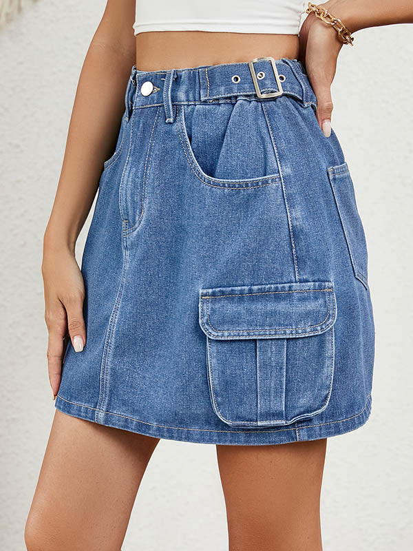 High Waisted Loose Adjustable Elasticity Pockets Split-Joint Skirts Bottoms