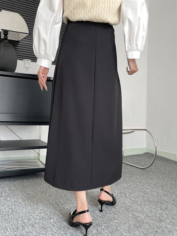 A-Line High Waisted Pleated Solid Color Split-Joint Skirts