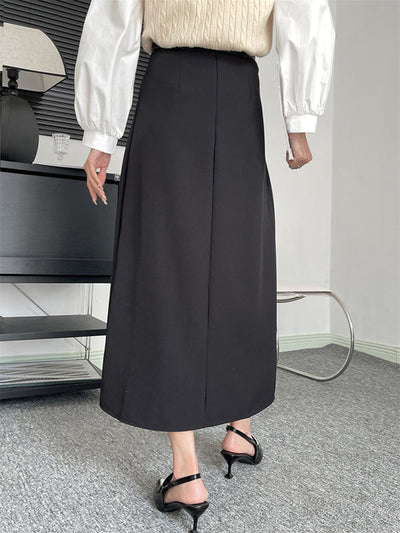 A-Line High Waisted Pleated Solid Color Split-Joint Skirts